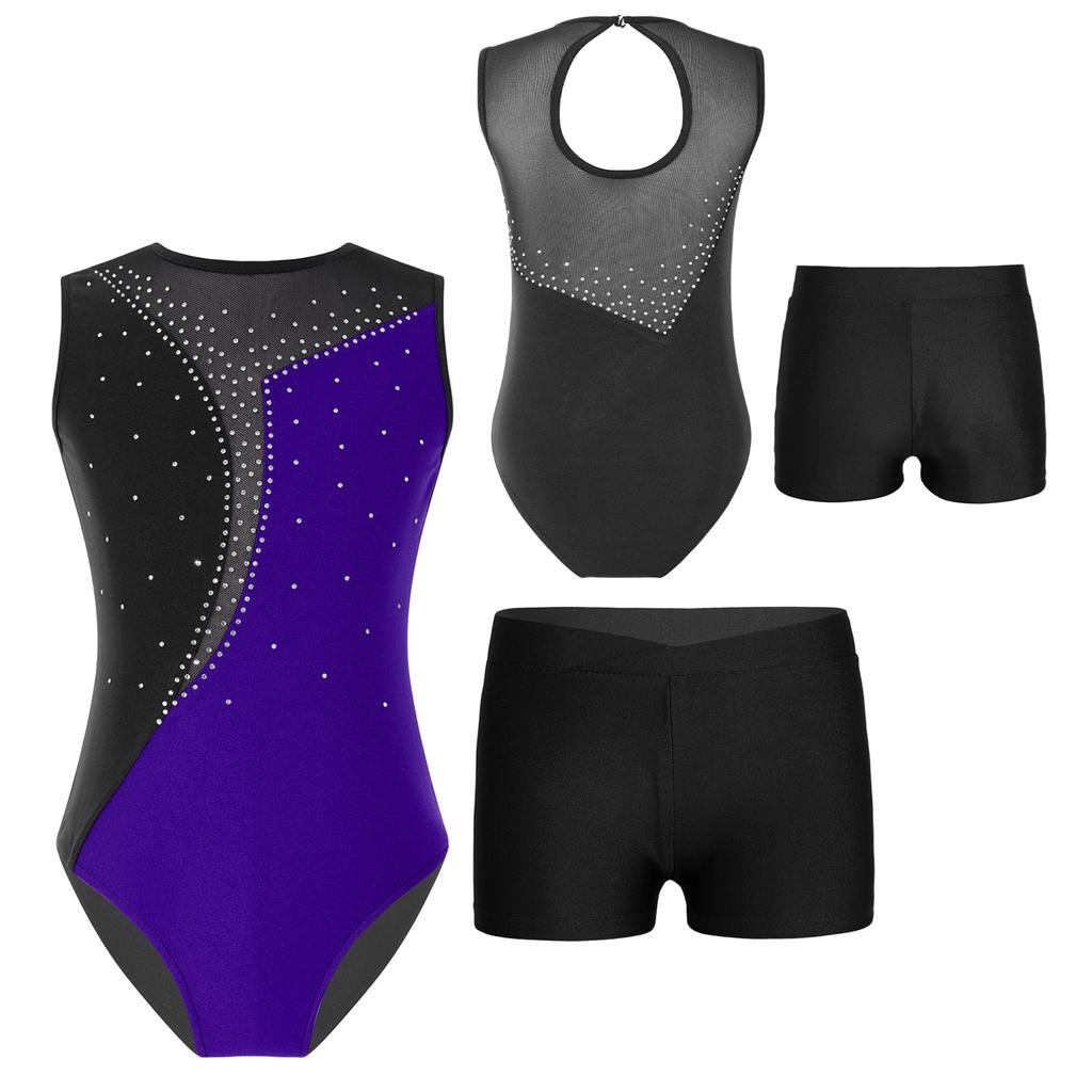 Костюм для танцевальной гимнастики, 2 шт., детский танцевальный комбинезон без рукавов для девочек и шорты, комбинезон, велосипедки