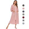 Women's Maternity Robe Pajamas Labor and Delivery Gown Hospital Striped Zip Up Long Birthing Nursing Breastfeeding Postpartum Nightgowns