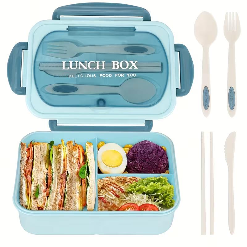 Leak-proof Lunchbox with Cutlery, Microwave-safe, with Compartments. Ideal for School, Work and Outdoor Meals. Back-to-school Season less
