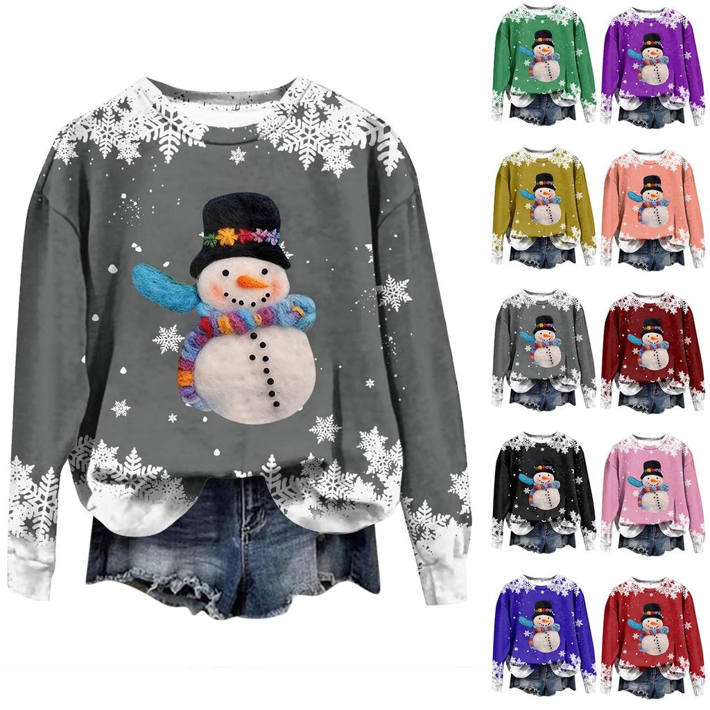 Women's Fashion Christmas Printed Long Sleeve Loose Round Neck Sweatshirt Top