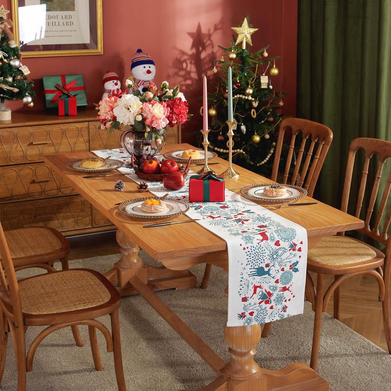 Современный Простой Утолщенный Полиэстер Хлопок Цифровая Печать Красный Рождественский Настольный Флаг Прикроватный Флаг Подставка Под Тарелку Скатерть для Обеденного Стола
