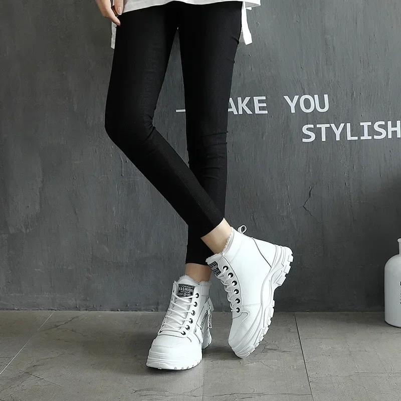 Fashion Shoes for Women Sports High Platform Leather Elegant with Medium Heels White Sneakers Womens Snow Boots Boot Female On Promotion