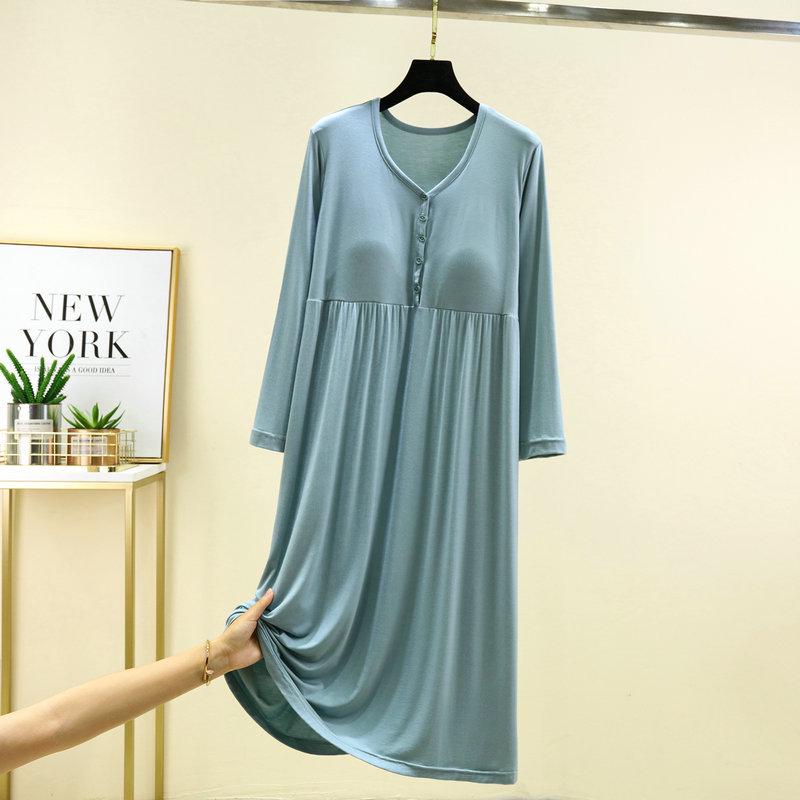 Женское модальное платье с длинным рукавом и расклешенным подолом с нагрудными подушечками - Большой размер, повседневное для весны, лета, осени