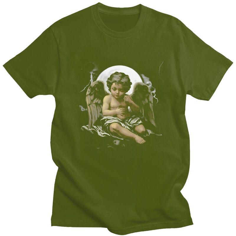 Male Vintage Angel Aesthetic Design T Shirt Streetwear Short Sleeves Pure Cotton Colthing Fashion Casual Design Graphic Tee Tops