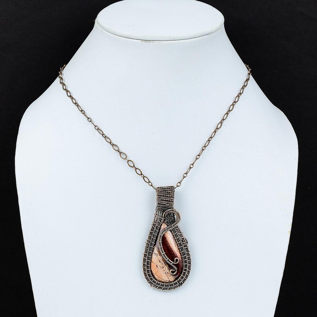 Red Snake Skin Pendant Gemstone Handmade Jewelry, 999 Copper Wire Wrapped Pendant, Gift For Wife Jewelry