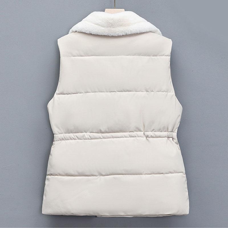 Autumn Winter Women Vest Fur Integrated Lapel Drawstring Horse Jacket with Lamb Fur Patchwork Down Cotton Vest Female Waistcoat