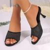 2025 new white slippers female sexy fine heel mesh hollowed sandals gauze heelless sandals summer high heels