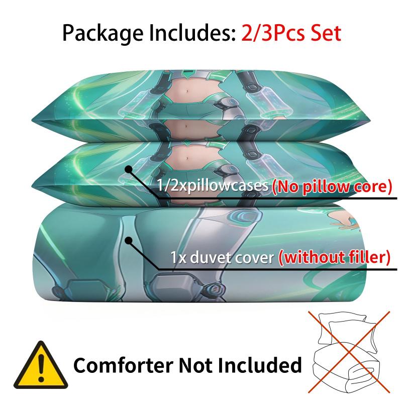 Hatsune Miku Futuristic Tech Suit Duvet Cover Set Anime Sci-Fi Bedding with Pillowcases Gaming Room Teens Bedroom Decor Gift