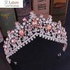 Kmvexo Барокко розовое золото розовые кристаллы свадебные тиары короны горный хрусталь диадема для королевской невесты ободки свадебные аксессуары для волос