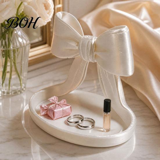 Jewelry Storage Dish 3D Printed Bow Organizer Tray, Decorative Ribbon Ring Holder for Tray Rings Earrings Necklace, Vanity Dresser, Desk, Decor