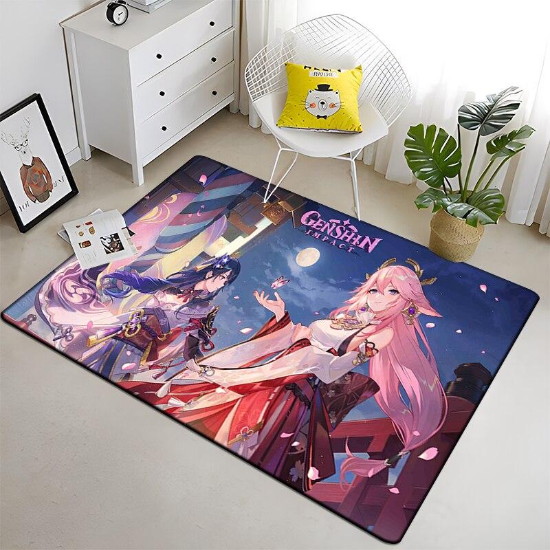 Genshin Impact HD Printed Carpet Household Rug Children's Room Living Room Chair Bedside Modern Simple Floor Mat Kawaii Rug