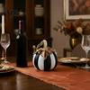 Hand Painted Retro Style Decor Black And White Striped Pumpkin Ornament, Resin Three Dimensional Sculpture Tabletop Centerpiece, Halloween Ornament