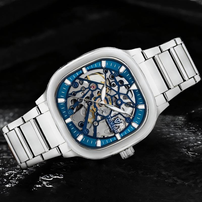 TEVISE Automatic Mechanical Watch Stainless Steel Men' S Business Luxury Steel Strip Watches Square Dial Waterproof Luminous Wristwatch