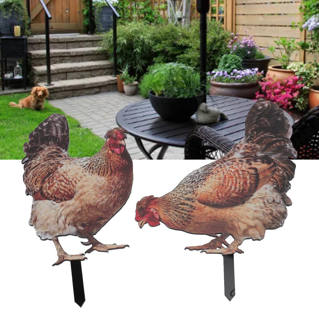 2pcs Hen Garden Stake Ornament Acrylic Stereoscopic Simulation Colorful Outdoor Chicken Ground Plug