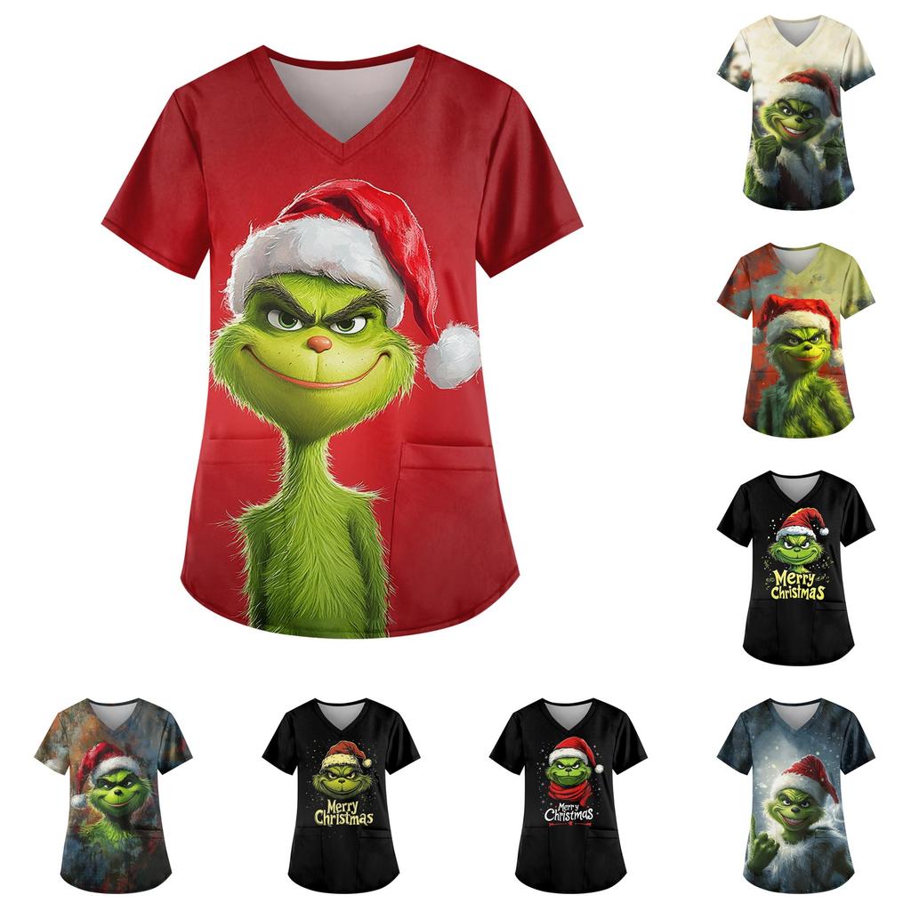 Women's V-neck Fashion Casual Printed Tops And Protective Workwear