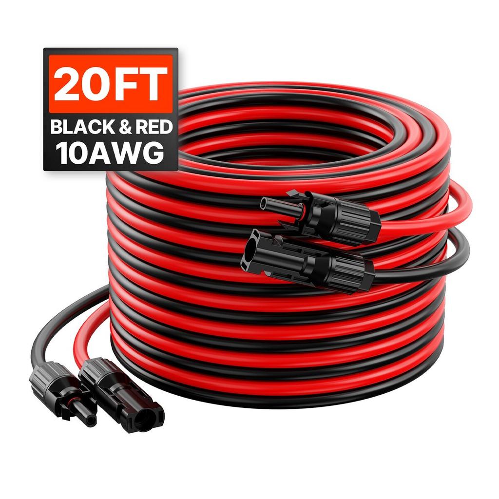 20FT Solar Panel Extension Wire with Female & Male Connectors 10AWG 1 Pair