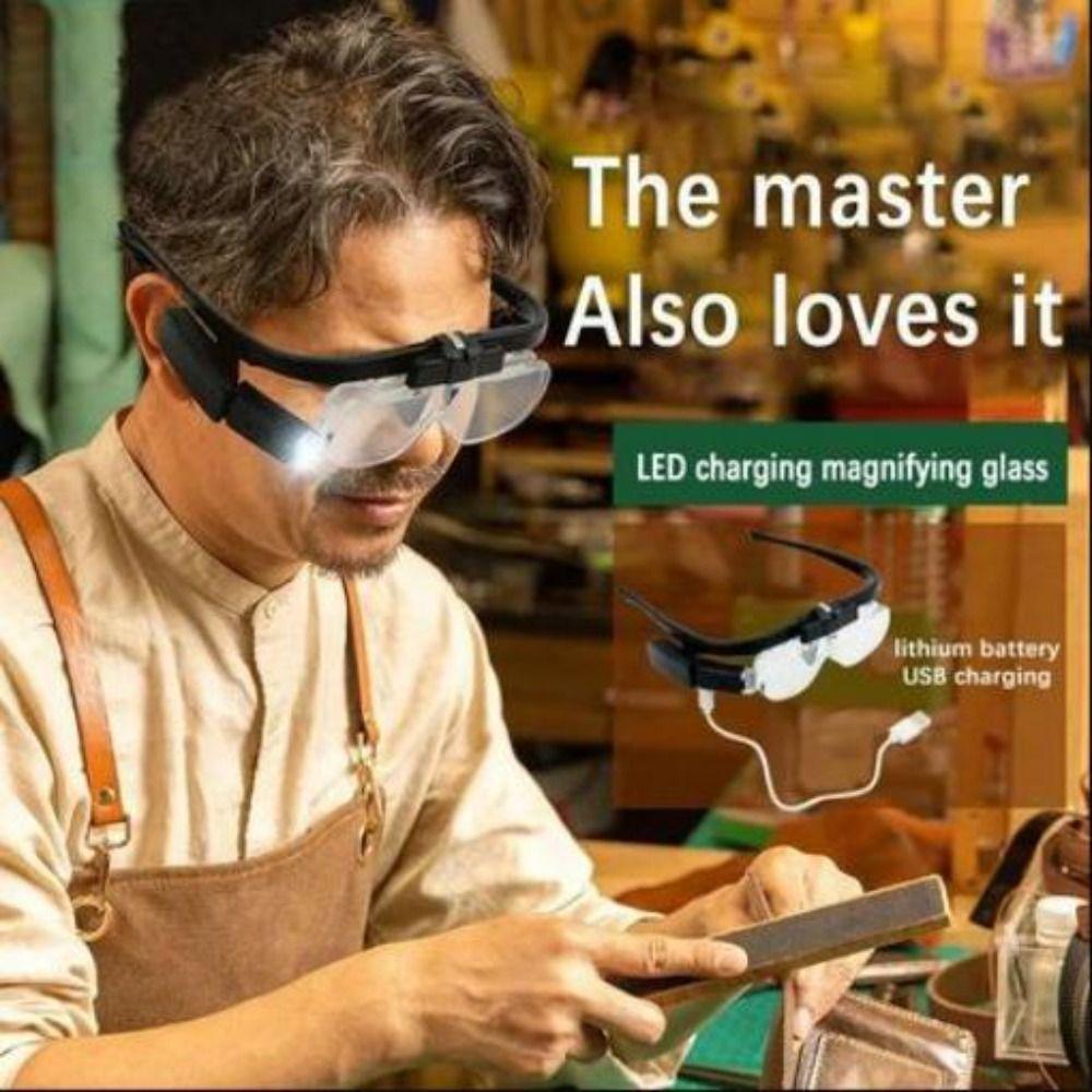 With LED Magnifying Glasses USB Rechargeable Illuminated Magnifier For Reading Reparing
