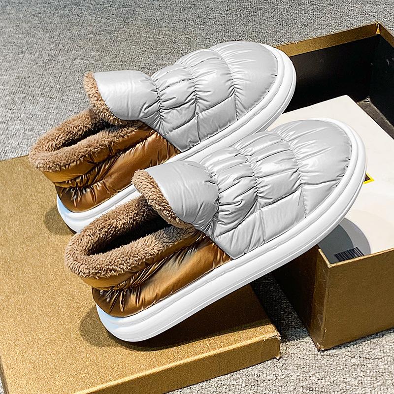 Winter New Men's Fashionable Korean Style Color-Block Heel Warm Plush Cotton Shoes for Home and Outdoor Wear