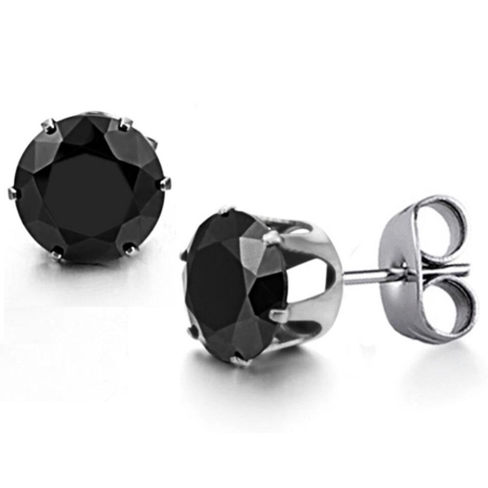 A pair of 6MM stainless steel zircon inlaid minimalist popular individual versatile style earrings