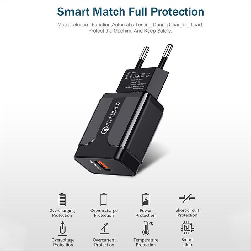 Quick Charge 3.0 USB зарядное устройство универсальный QC 3.0 18 Вт адаптер быстрой зарядки настенное зарядное устройство для мобильного телефона для iPhone Samsung Xiaomi
