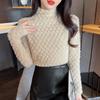 Autumn Winter Velvet New Versatile Semi High Neck Women's Clothing Slim Fit Long Sleeved Western-style Lace Wool Bottoming Shirt