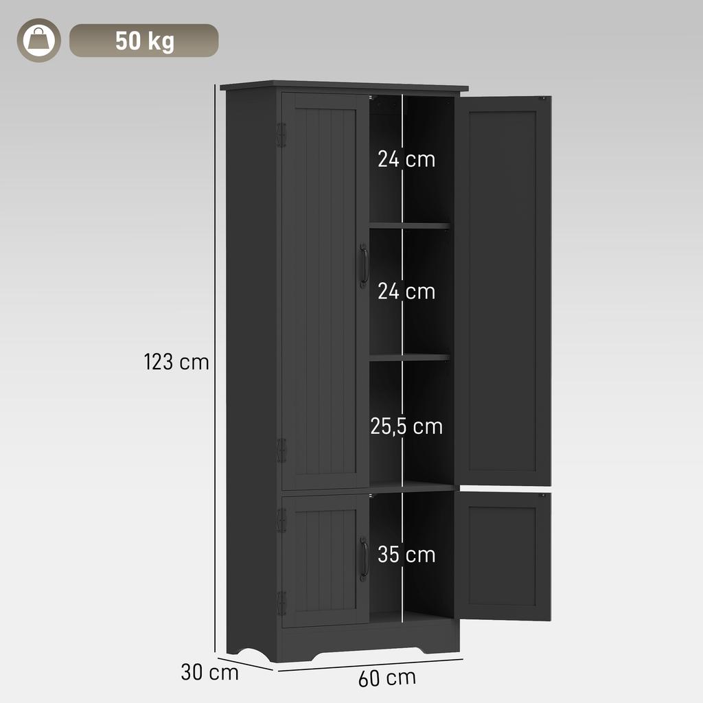 Kitchen Buffet Cabinet Contemporary Kitchen Cabinet Multi Storage 2 Cupboards 3 Shelves 60 X 30 X 123 Cm Black