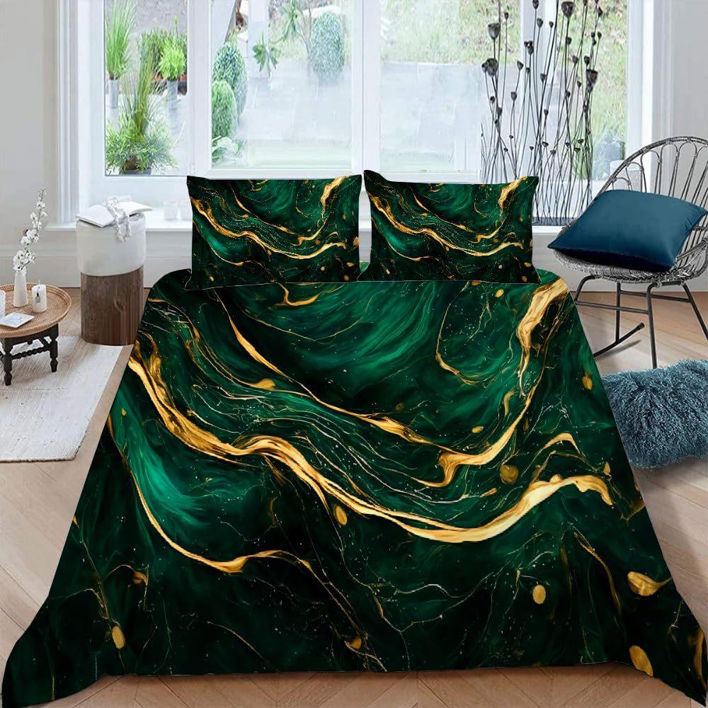 Black and green marble bedding digital printing three-piece set Nordic luxury design home textiles
