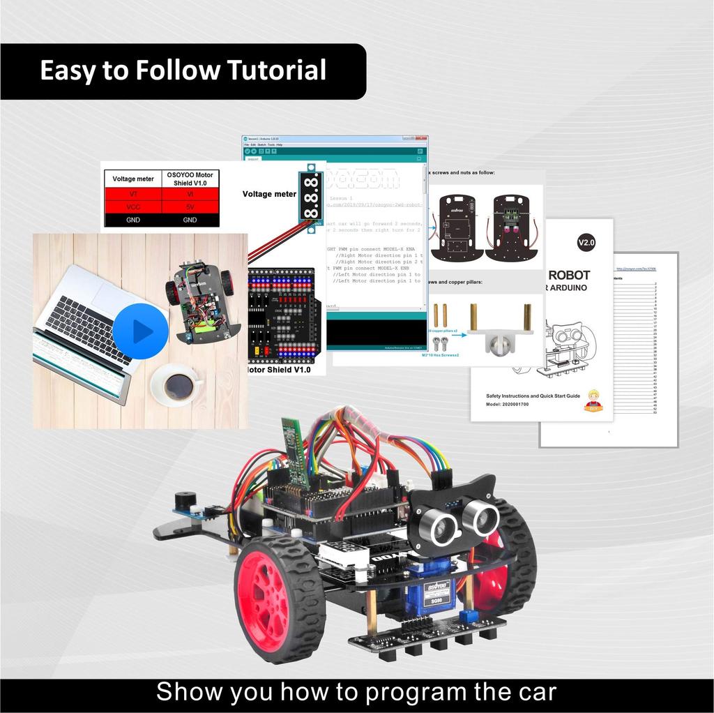 Стартовый комплект OSOYOO 2 Wheel Drive Smart Robot Car, совместимый с Arduino, проект UNO R3, комплект 2WD Smart Robot Car, открытый исходный код, образовательный робот, образовательный