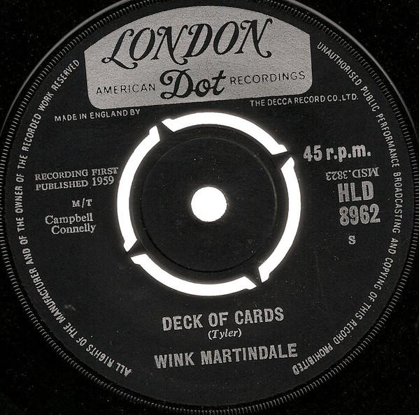 7-дюймовая пластинка WINK MARTINDALE Колода карт HLD8962 London Records 1963 Великобритания Кантри/Фолк Б/у