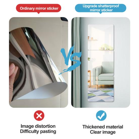 4Pcs Full Length Mirror Tile Sticker Self Adhesive Easy To Install Waterproof Removable Large Full Body Mirror Set