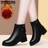 Soft Leather Ankle Boots Women Platform Shoe Winter Warm Thick Plush Comfor Thick Low Heels Ladies Snow Boot