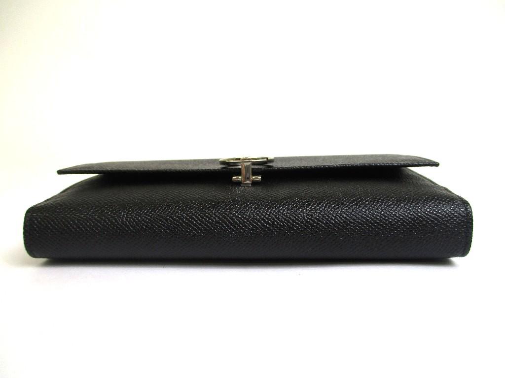 Оригинальный длинный кошелек BVLGARI из черной кожи с логотипом и клапаном на клипсе #a689 Восстановленный