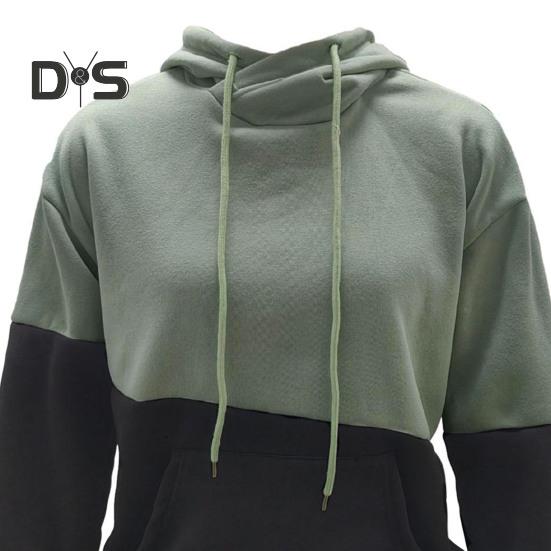 Женская толстовка с капюшоном на осень-зиму с цветными блоками, завязками на шнурке, длинными рукавами, эластичными манжетами и подолом, большим карманом, плотный спортивный топ для фитнеса