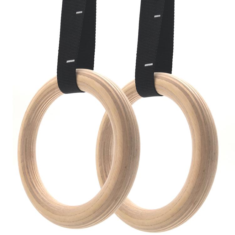 Fitness Wood Gymnastic Rings with Numbered Straps