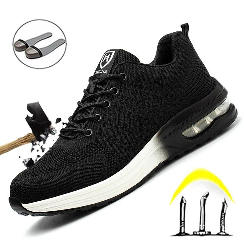 Мужская и женская защитная обувь со стальной головкой, противоударная и противоударная рабочая обувь для мужчин, тканые дышащие мужские кроссовки с дезодорантом