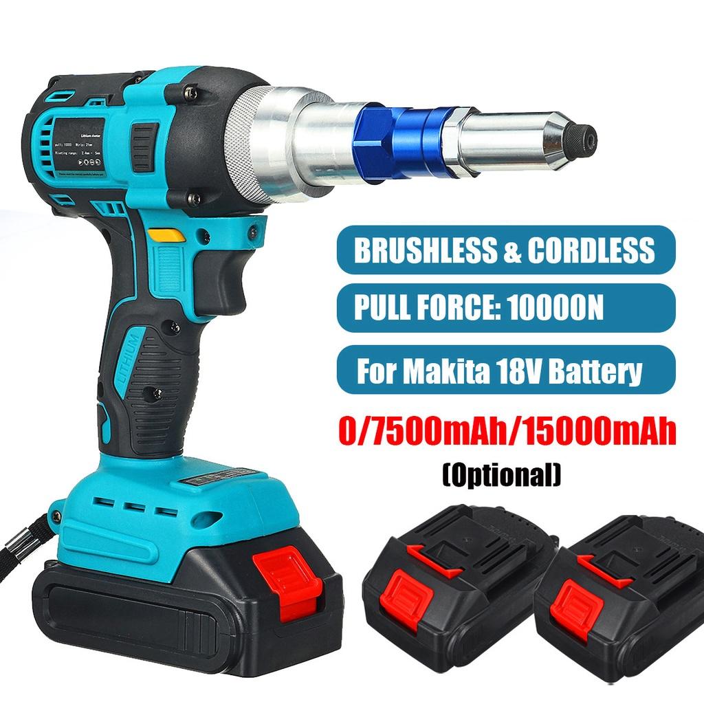 10000N щеточный электрический пистолет для заклепок, беспроводной пистолет для заклепок, гайка, дрель, клепальный инструмент, отвертка 2,4-5 мм для батареи Makita 18 В