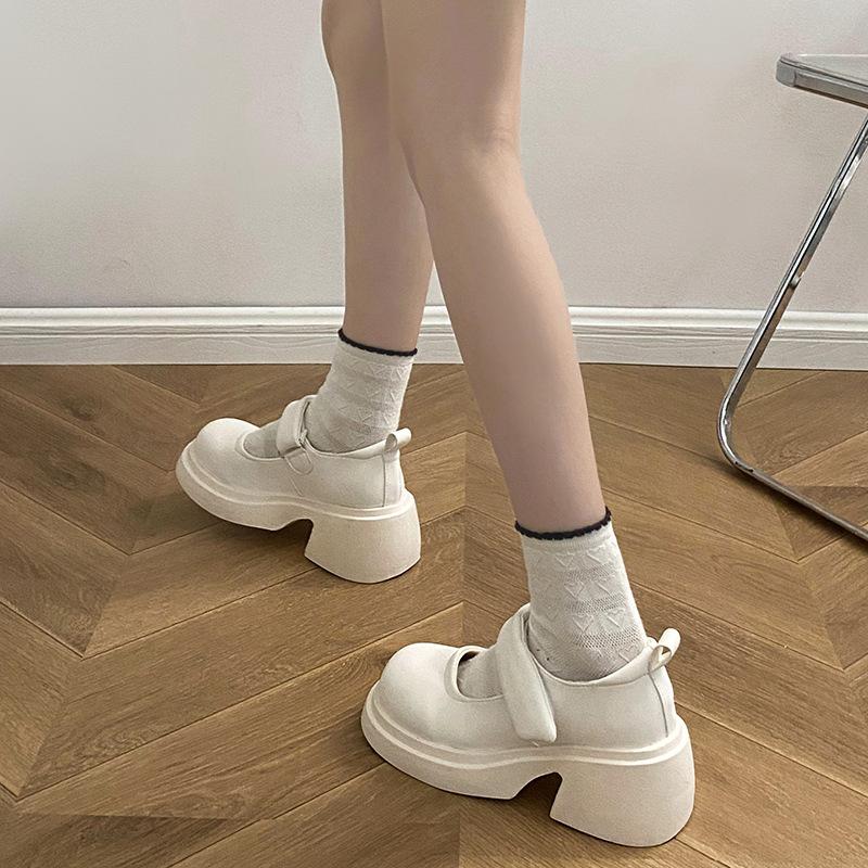 Туфли Мэри Джейн в стиле ретро, кожаные туфли с круглым носком, женские, новые, летние, черные, универсальные, с юбкой, на толстом каблуке