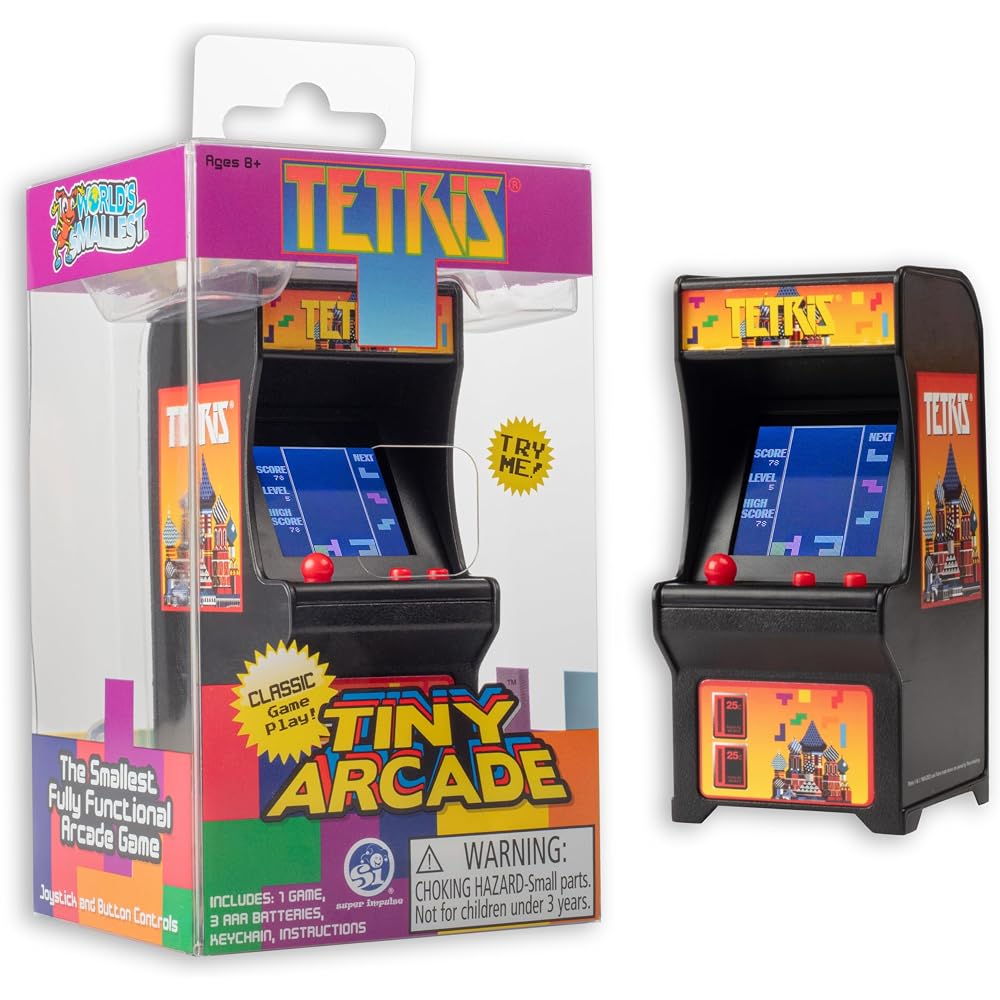 Tiny Arcade Tetris Mini Retro Game (3.5 inch): Playable handheld arcade machine with authentic ga...