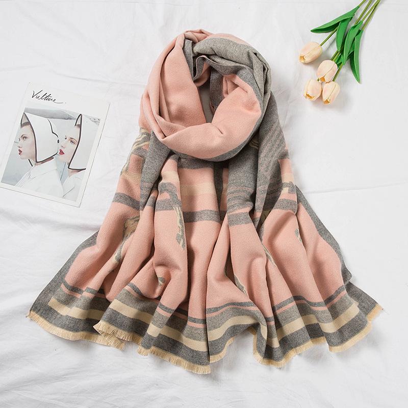 Winter Imitation Cashmere Bag Horse Beige Scarf Sweet Jacquard Medium Long Shawl Neck Protector