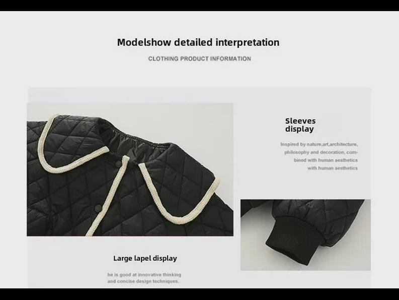 2024 Girls' Stylish Quilted Jacket: Versatile, Lightweight Autumn/Winter Cotton Coat