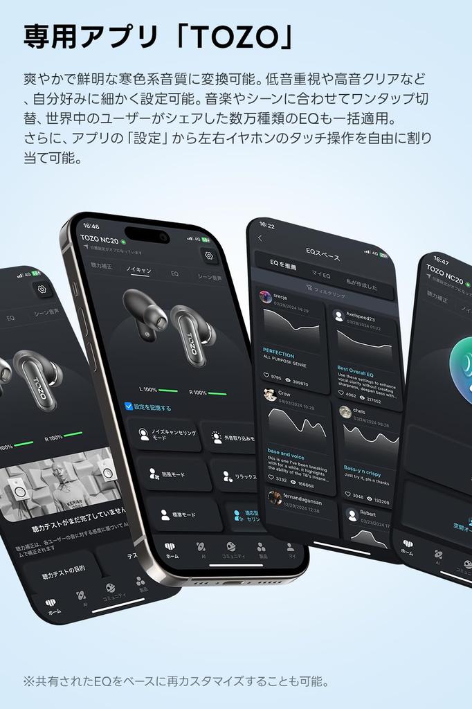 TOZO NC20 Bluetooth Wireless Adaptive Hybrid 52dB Noise Frequency Warm Tone Sound Custom EQ to Cool Tone Sound LDAC Compatible Multipoint Wireless