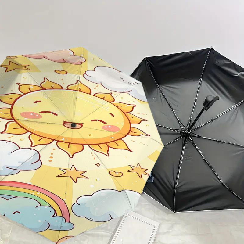 1pc sunflower cloud Automatic Open/Close Umbrella Compact Folding Umbrella with 8-Rib Shaft for Women/Men, Elegant Birthday1164S