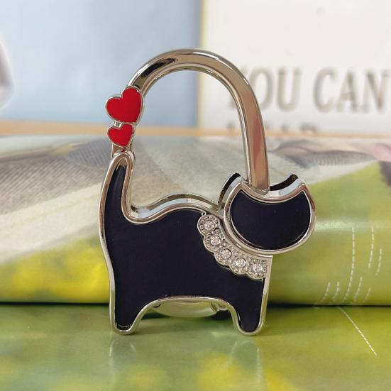 Крючок для сумки в форме кошки с блестящим декором из стразов, нескользящее основание, складной, для края стола, вешалка для сумочки