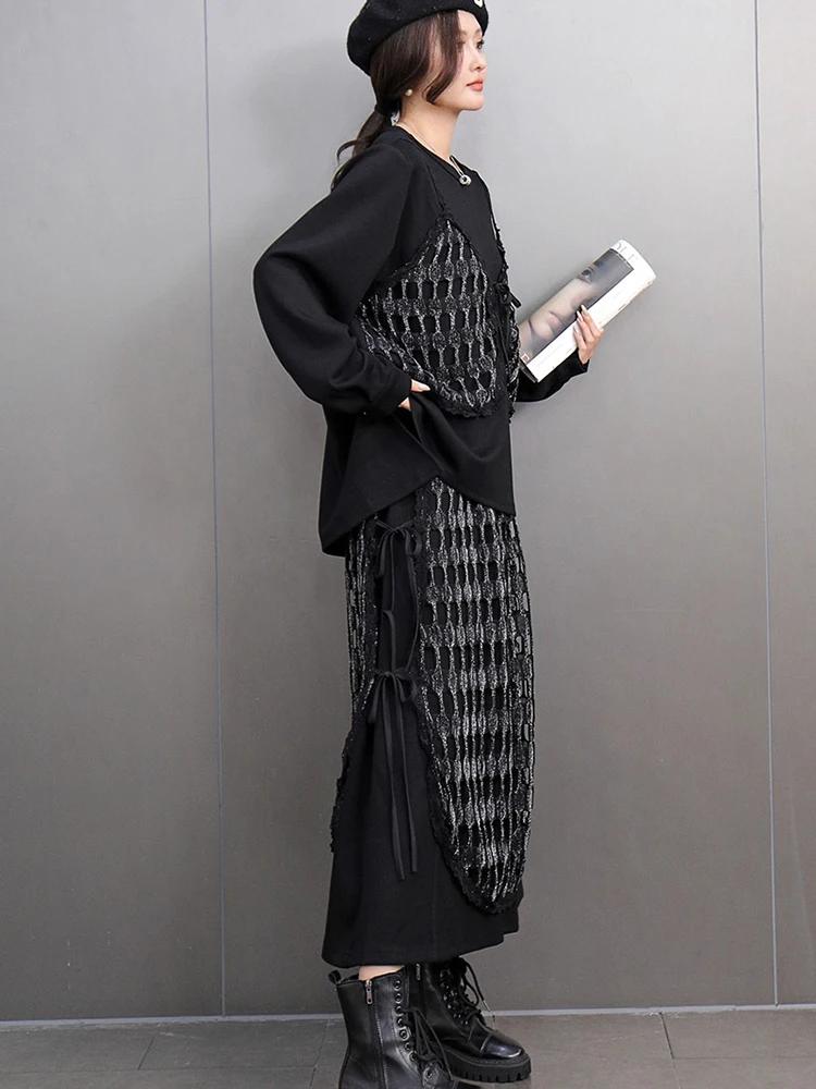 Xitao Свободный женский комплект с длинными рукавами и круглым вырезом на резинке GMM1068