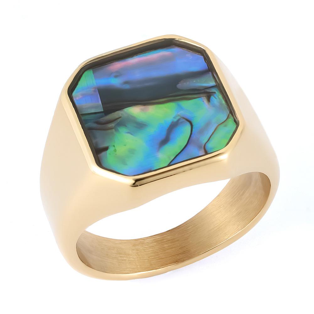 Персонализированное мужское модное мужское кольцо из эпоксидной смолы с раковиной абалона из нержавеющей стали, не тускнеющая бижутерия