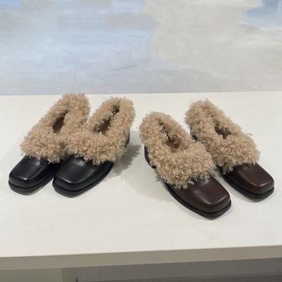 Модные зимние женские лоферы AIYUQI 2025, новые, с квадратным носком, слипоны, теплые женские туфли с мехом, большого размера, повседневные кожаные туфли для женщин