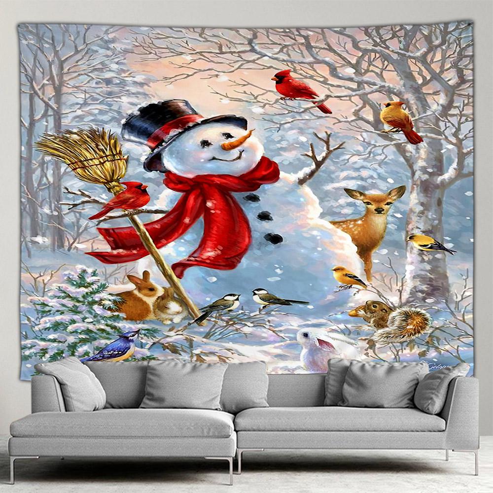 Рождественский гобелен со снеговиком, новогодний гобелен, подвесной домашний фон, ткань, хит продаж, гобелен, картина на стену дома