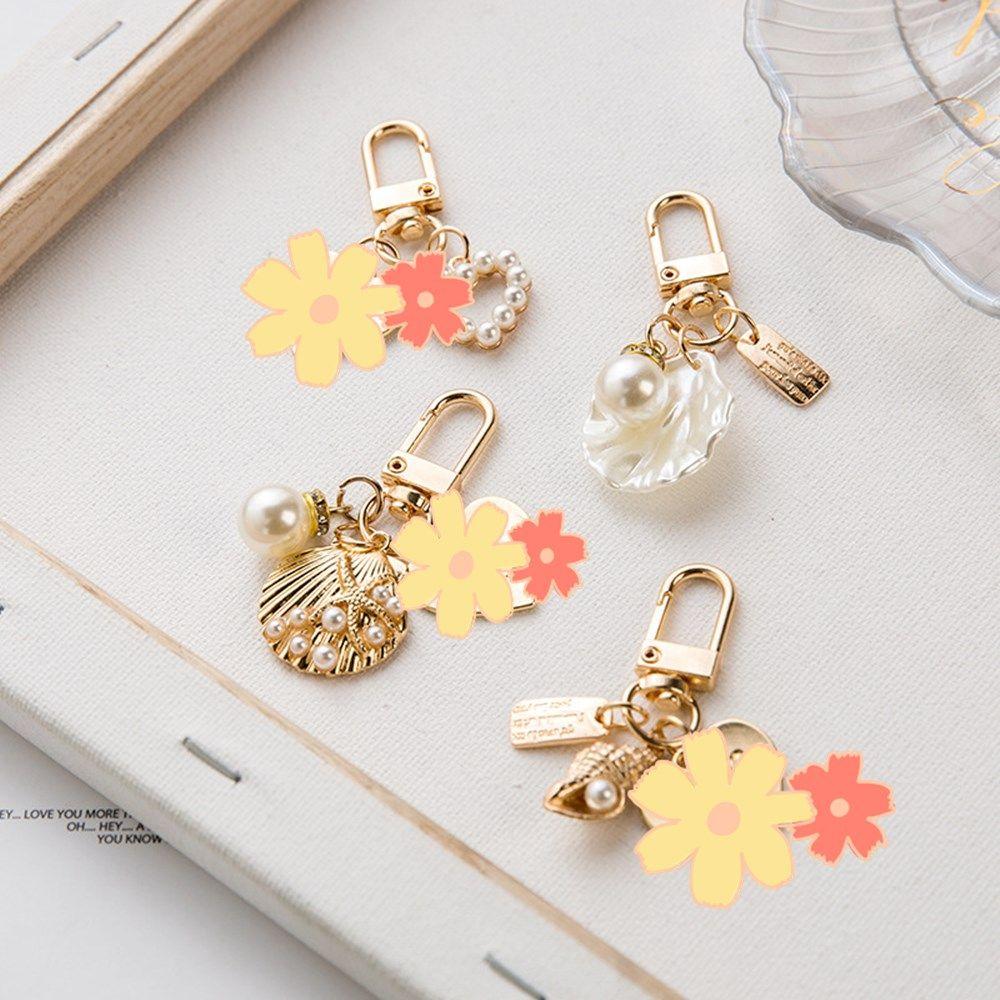 Jewelry Phone Bag Pendant Keyring Girls Golden Shell Keychain Metal Pearl
