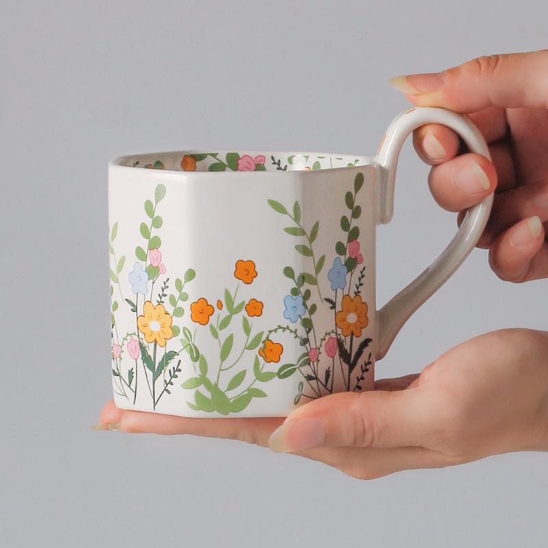 Картина маслом Цветочная кофейная чашка Матовая ретро изысканная чашка для завтрака Сувенирная ниша Подарок на день рождения Девочке