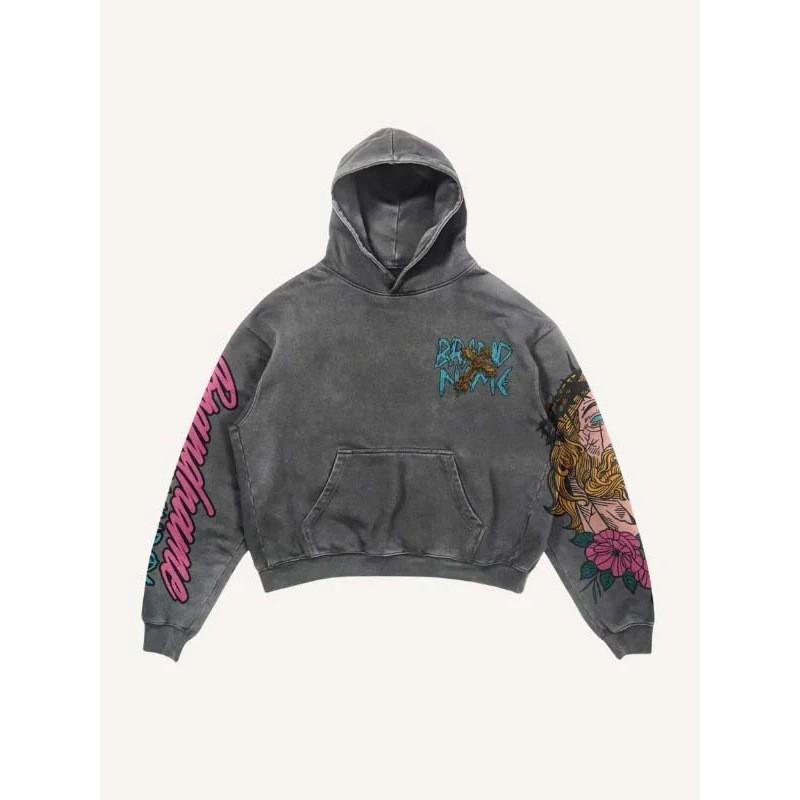 Y2K Gothic Punk Skull Print Hooded Sweatshirt Unisex Oversized Streetwear Casual Long Sleeve Pullover